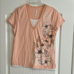 Peach IZOD Floral V-Neck Women's Top